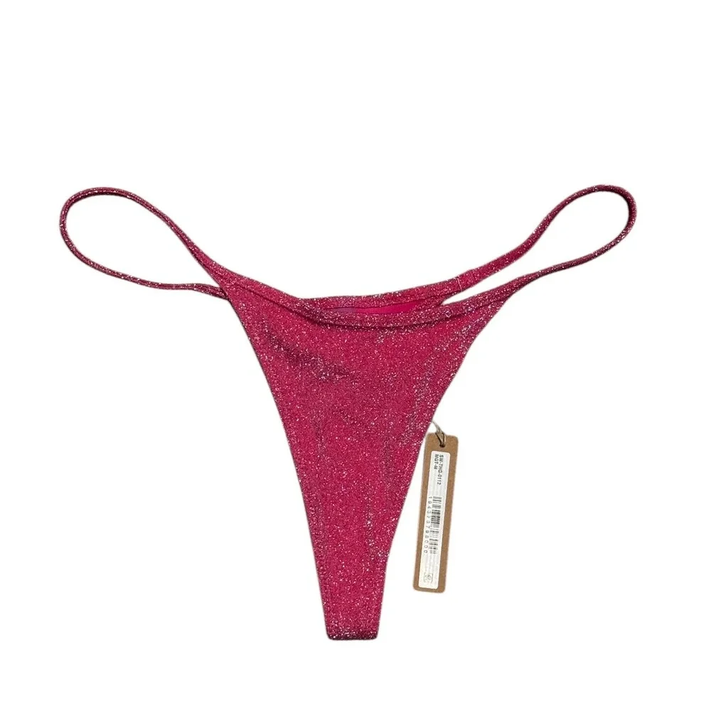 SKIMS Glitter Swim String Thong Magenta Pink Metallic Bikini Bottom Med NWT